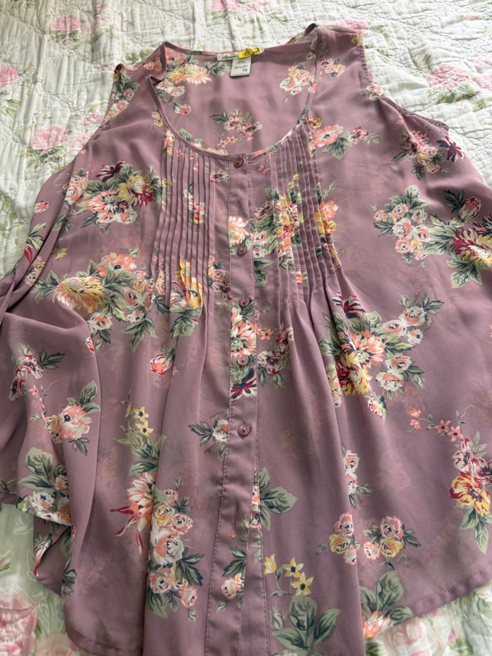 American Rag Mauve Floral Pintuck Button-Front Camisole